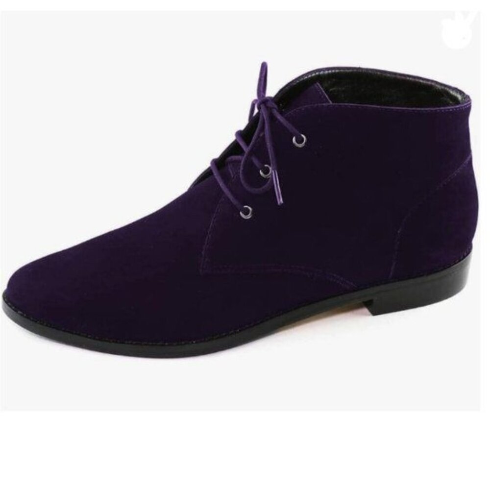 YDN Dark Purple Trendy Low Heel Pointed Toe Lace Up Casual Ankle Boot